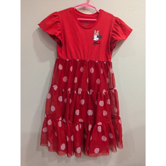 Disney Parks Official Minnie Mouse tiered midi red & white dot girls dress S/5 - Picture 1 of 8